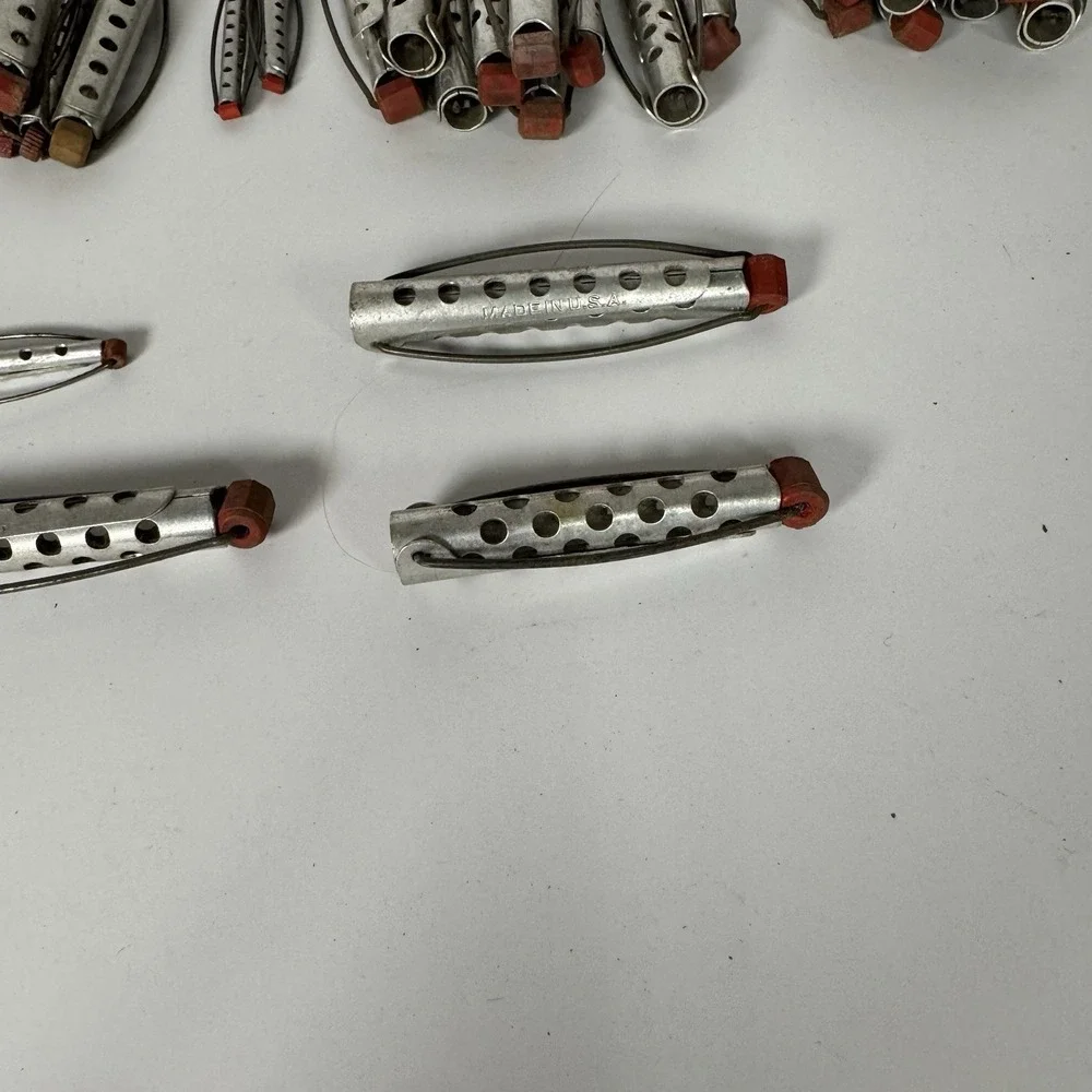 Vtg Tip-Top‎ Products Aluminum Hair Curlers Rollers Omaha Red Tips Lot of 49 MCM